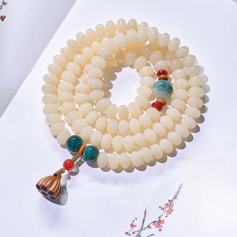 Браслет Мала из 108 натуральных белых семян Бодхи - китайские дзен-буддийские молитвенные бусины, унисекс, ручные четки для медитации, минималистичные духовные украшения