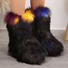 Зимние женские модные зимние сапоги 2024 года, теплые хлопковые ботинки, пушистые полусапожки, искусственный мех, утолщенная женская обувь