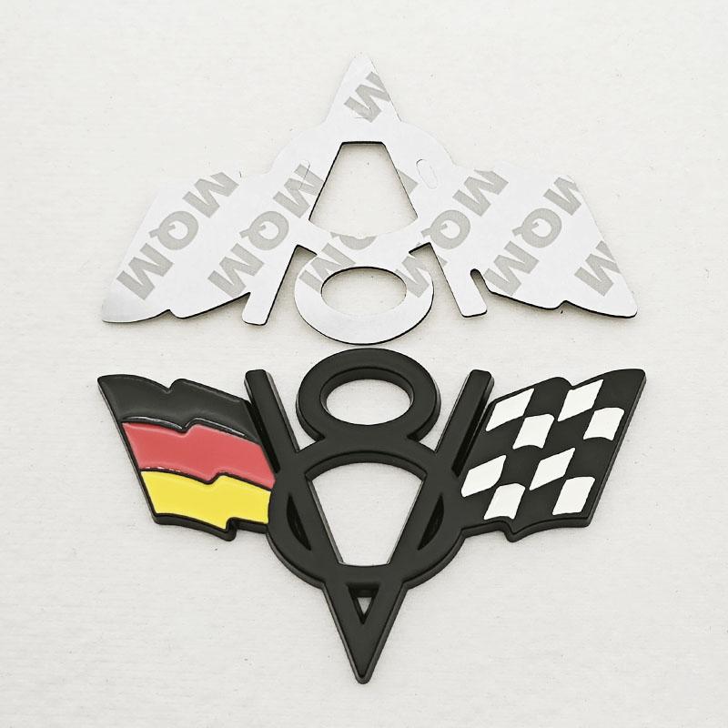 3D Metal V8 Engine Badge Cross Flag Car Emblem Front Grille Decal Trunk Sticker Universal Auto Styling Accessories