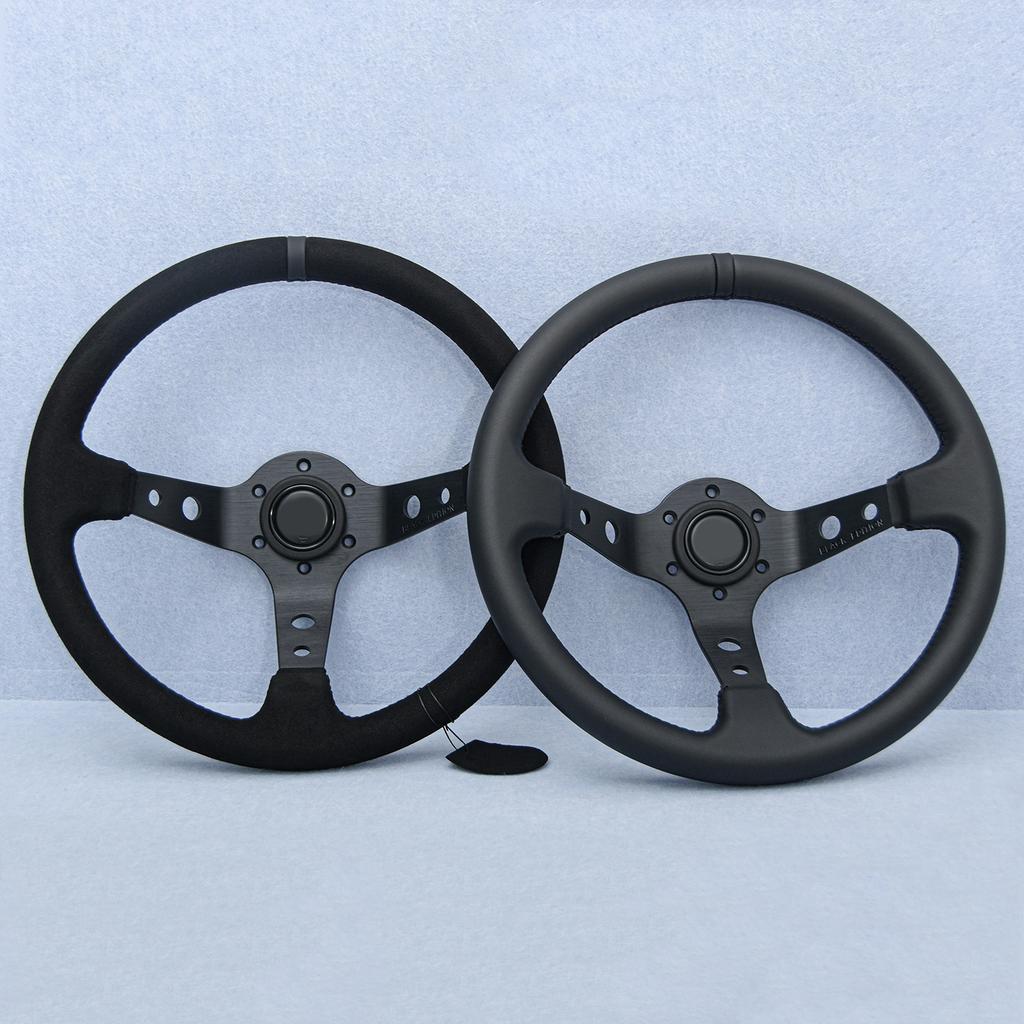 350mm 14inch Universal Drift Sport Suede Leather Steering Wheel Deep Dish JDM Black Edition Sim Racing Steering Wheel Car Parts