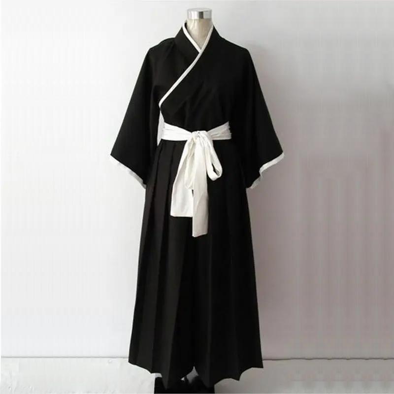 Anime Bleach Kurosaki Ichigo Cosplay Costume Adult Women / Men Outfits Black Kimono Batwing Coat Top Black Pant Belt Halloween Set
