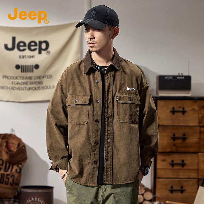 Jeep Мужская повседневная рубашка с длинным рукавом из 100% хлопка
