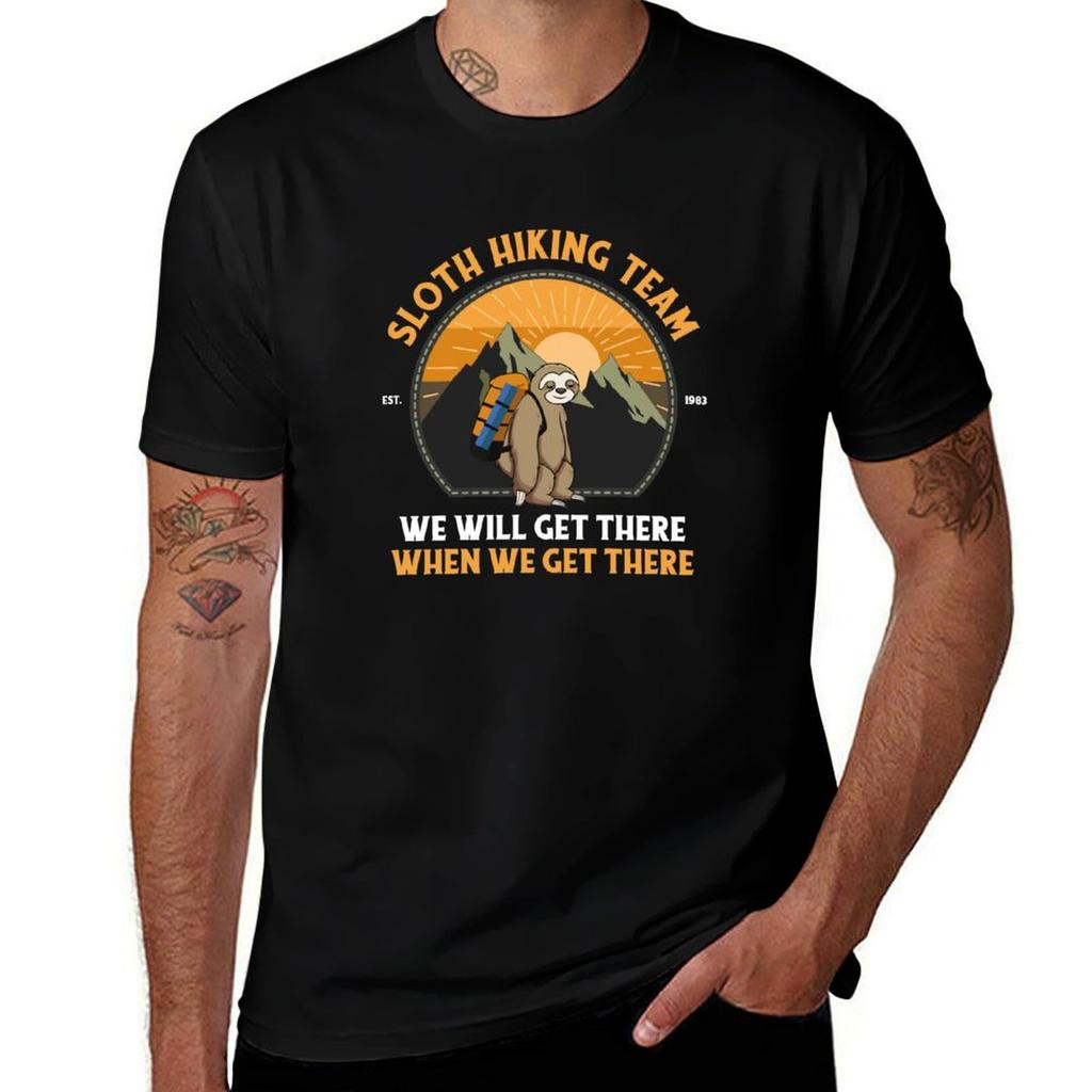 Sloth Hiking Team We Will Get There When We Get There TShirt Classic Crew Neck Cotton TShirt