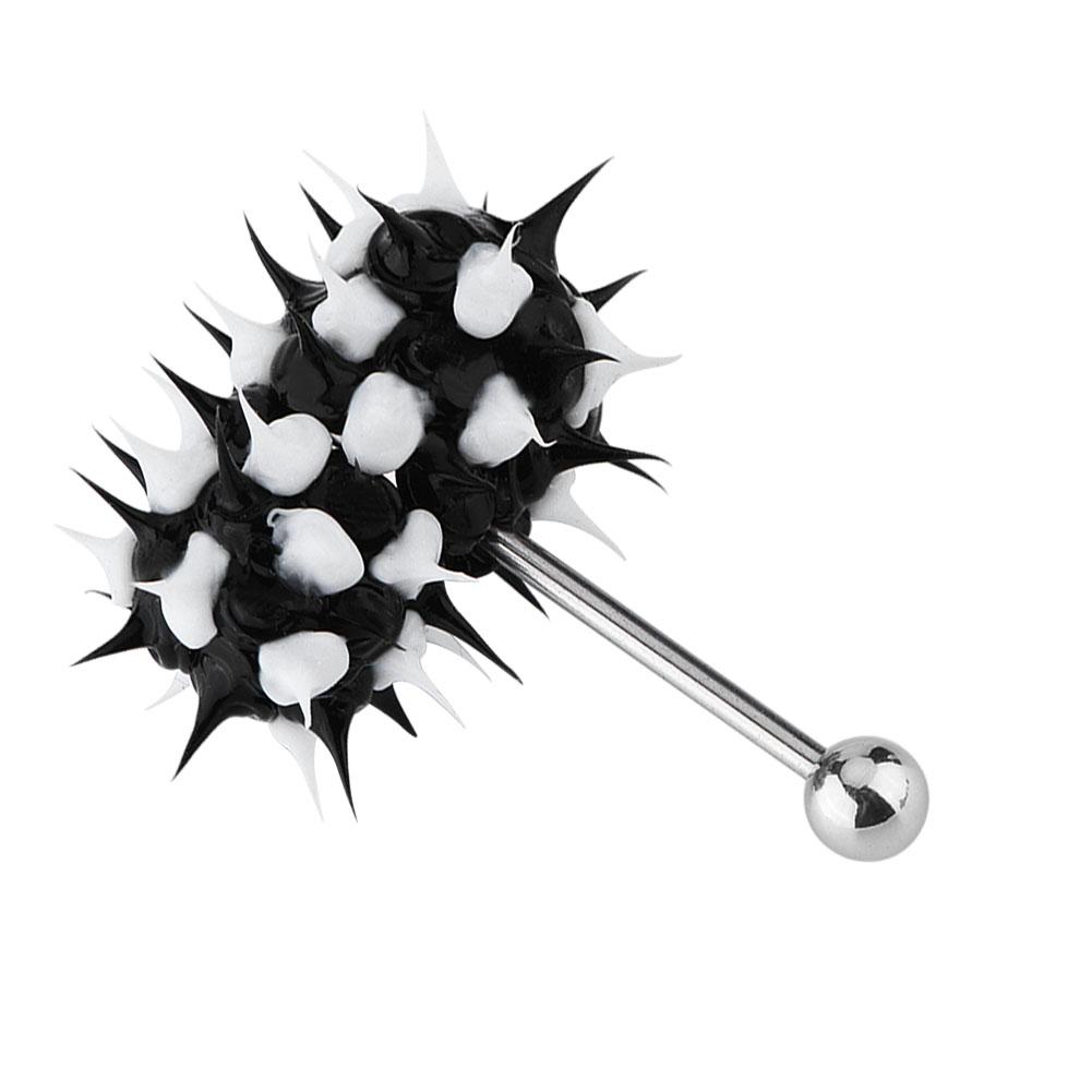 Вибрирующее кольцо для языка, штанга, нержавеющая сталь, пирсинг, ювелирные изделия (Черно-белый)