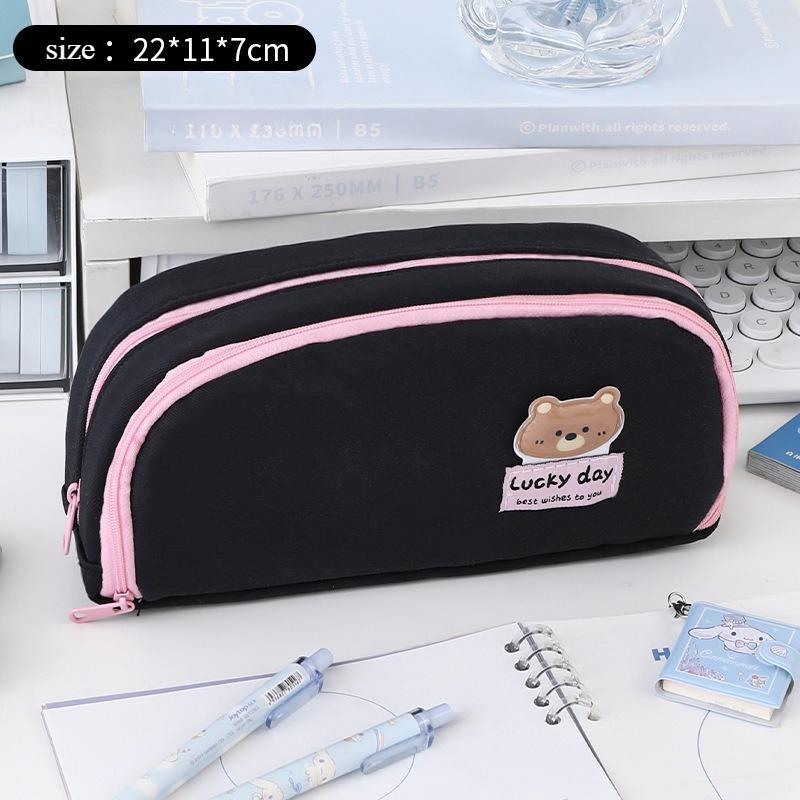 Cotton Linen Pencil Case Large Capacity Dopamine Style Students Cute