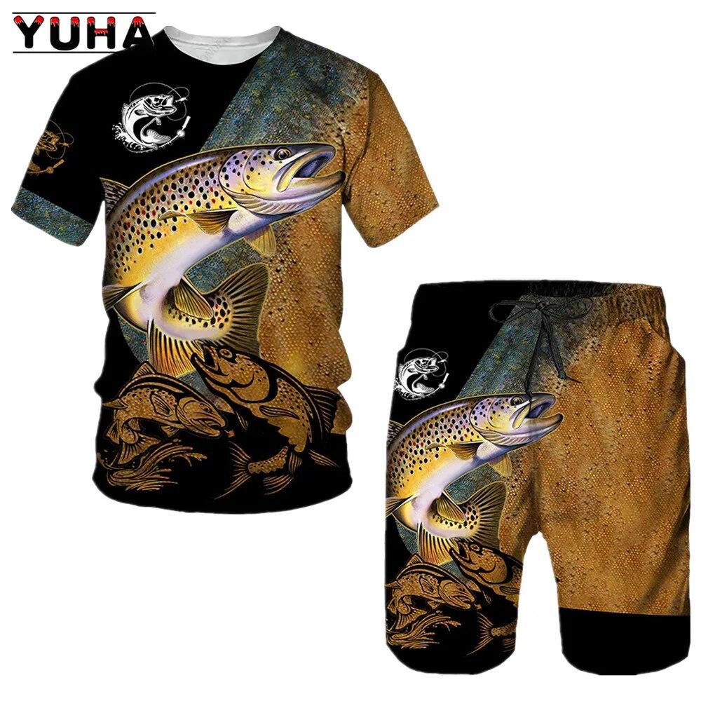 Мужские летние шорты с рыбой, мужская одежда для охоты, кемпинга, 3d принт, спортивные бестселлеры, спортивные костюмы, спортивная одежда