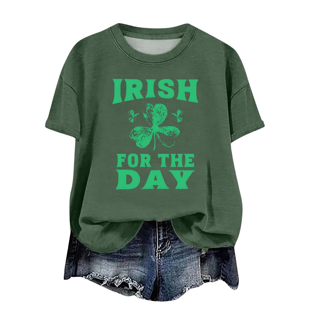 Женская мода повседневная с заниженной линией плеча короткая St. Футболка с круглым вырезом и принтом ко Дню Святого Патрика