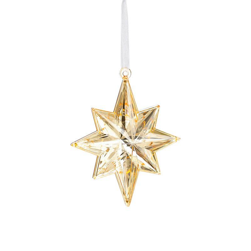 Gold Shiny Acrylic Explosion Star Pentagram Pendant Christmas Tree Ornament with Faux Gemstone.