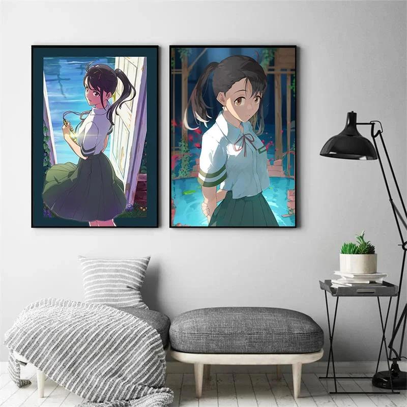 Canvas Painting Anime Girl Suzume No Tojimari Poster Aesthetics Wall Art Mural Cartoon Manga Cover Room Decor