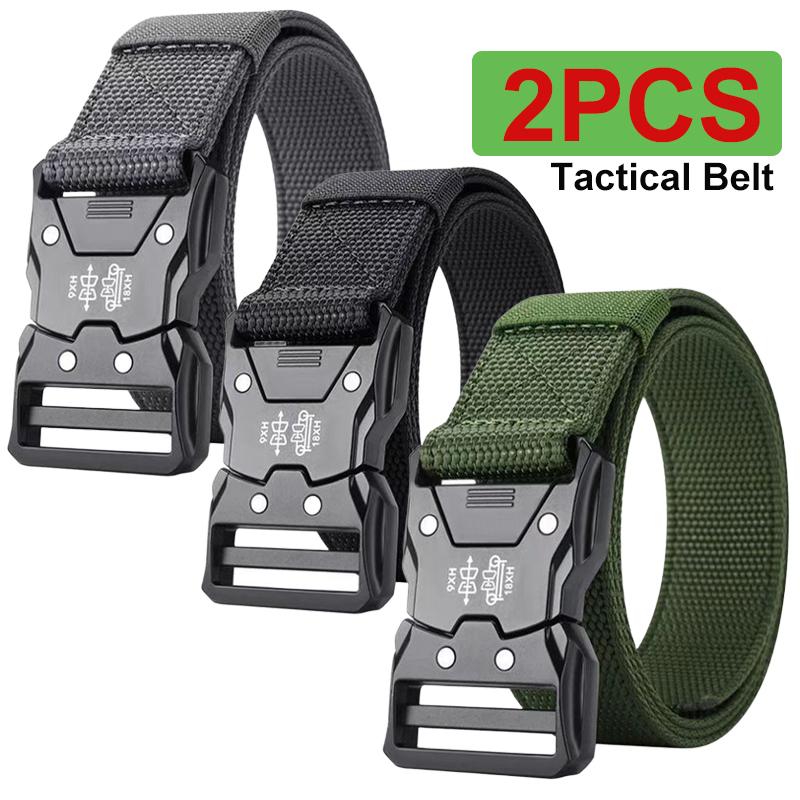 Automatic Buckle Tactical Belts Men's Woven Nylon Military Belt Durable Black Outdoor Army Hunting Golf Waist Belt