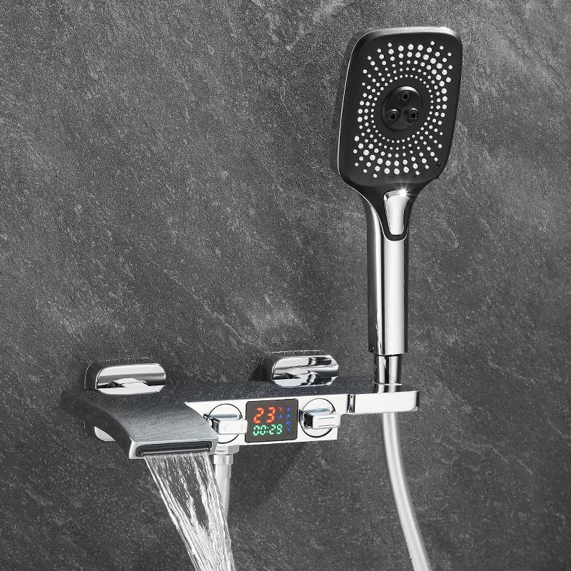 Серый цифровой дисплей для ванны и душа, настенный черный смеситель для ванны, холодная и горячая вода, белые смесители для ванны и душа