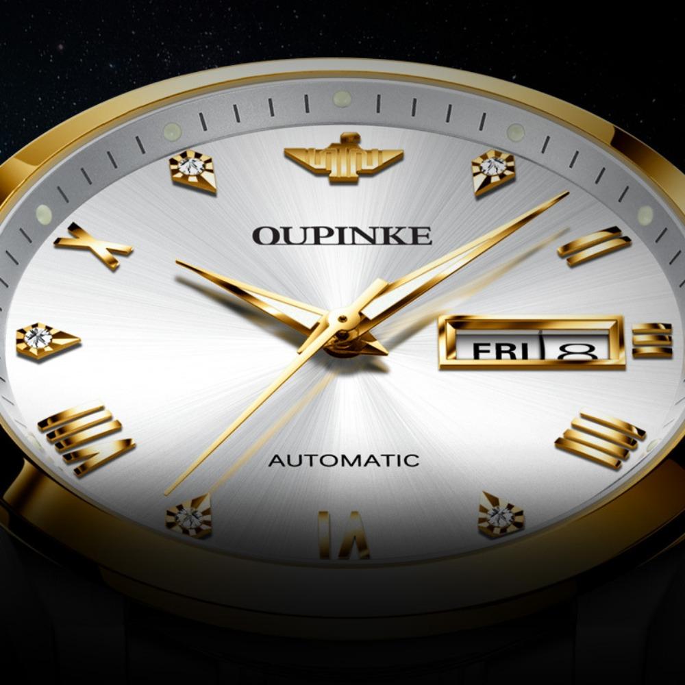 OUPINKE New Watch Automatic Mechanical Watch Stainless Steel Business Hollow Waterproof High-end Watch