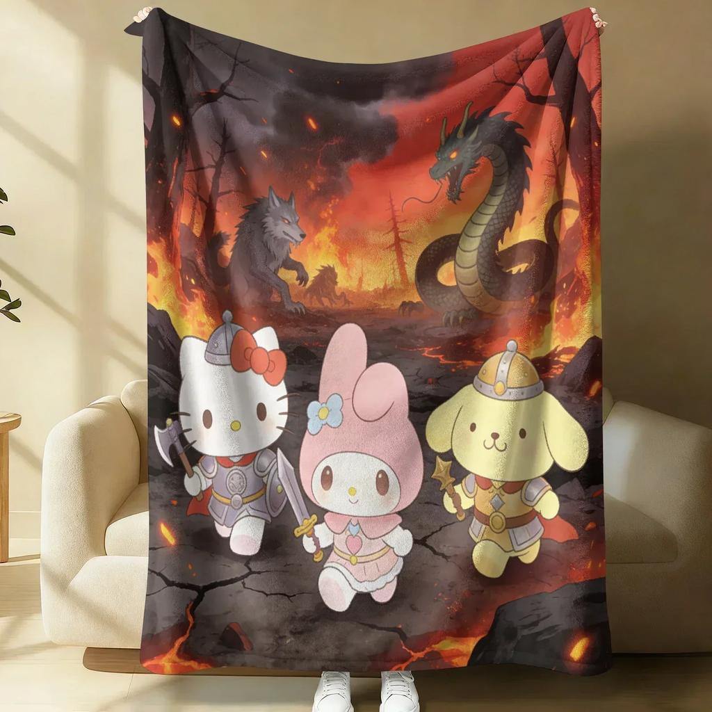 Sanrio Cute Warrior Flannel Blanket Soft Warm Fluffy Throw Home Decor Luxury Bedding Sofa Bed Cover Lightweight Summer Blanket