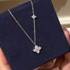 Silver CZ Crystal Four-Leaf Clover Lariat Necklace – Dainty Y-Shaped Lucky Jewelry, Elegant Gift for Women