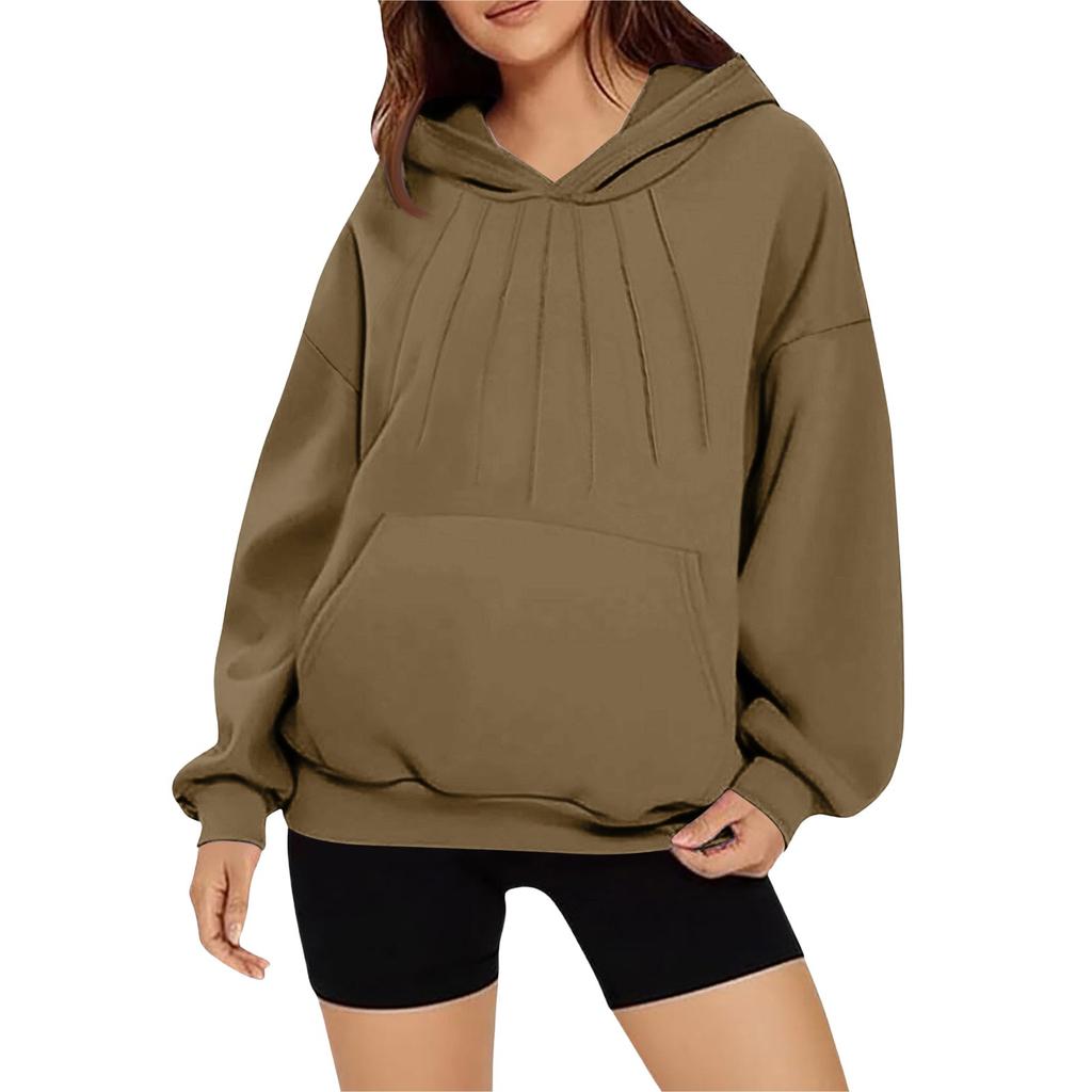 Женская модная и удобная толстовка с длинными рукавами однотонной расцветки