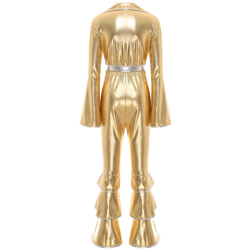Женщины Девушки 70-х 80-х годов Диско Танцовщица Тематический костюм вечеринка Sparkle Длинные рукава Расклешенный комбинезон Ретро Хиппи Наряды Танцевальная одежда