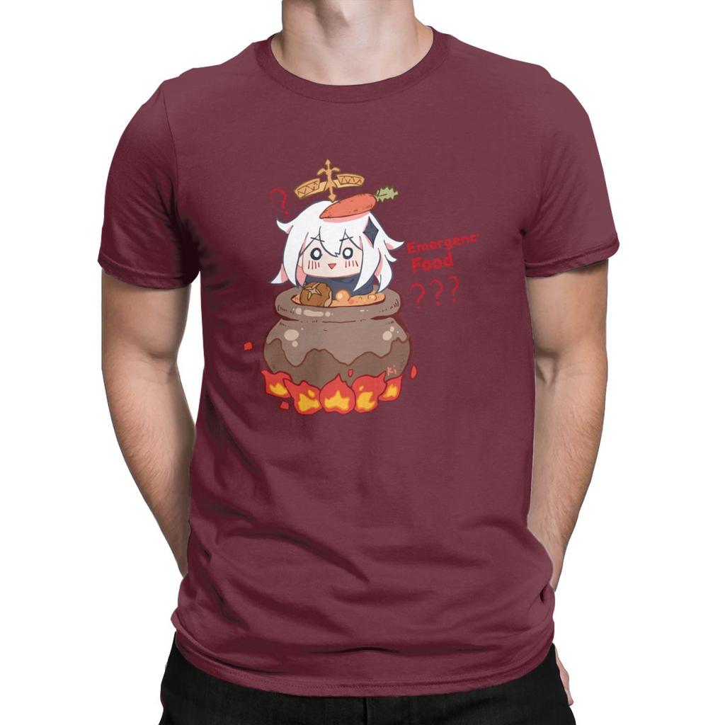 Vintage Paimon Genshin Impact Emergency Impact T Shirt For Men Pure Cotton T Shirts Genshin Impact