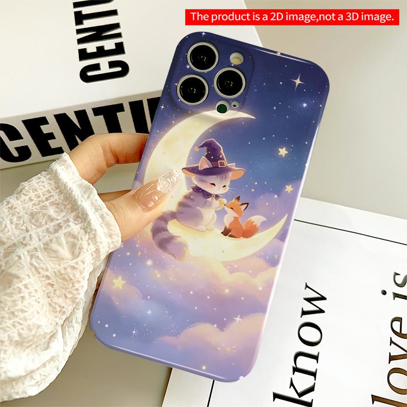 2DFlat Moonlit Witch Cat & Fox Companion All inclusive film hard iPhone case, compatible with iPhone 18 Pro Max 17 16 15 14 13 12 11