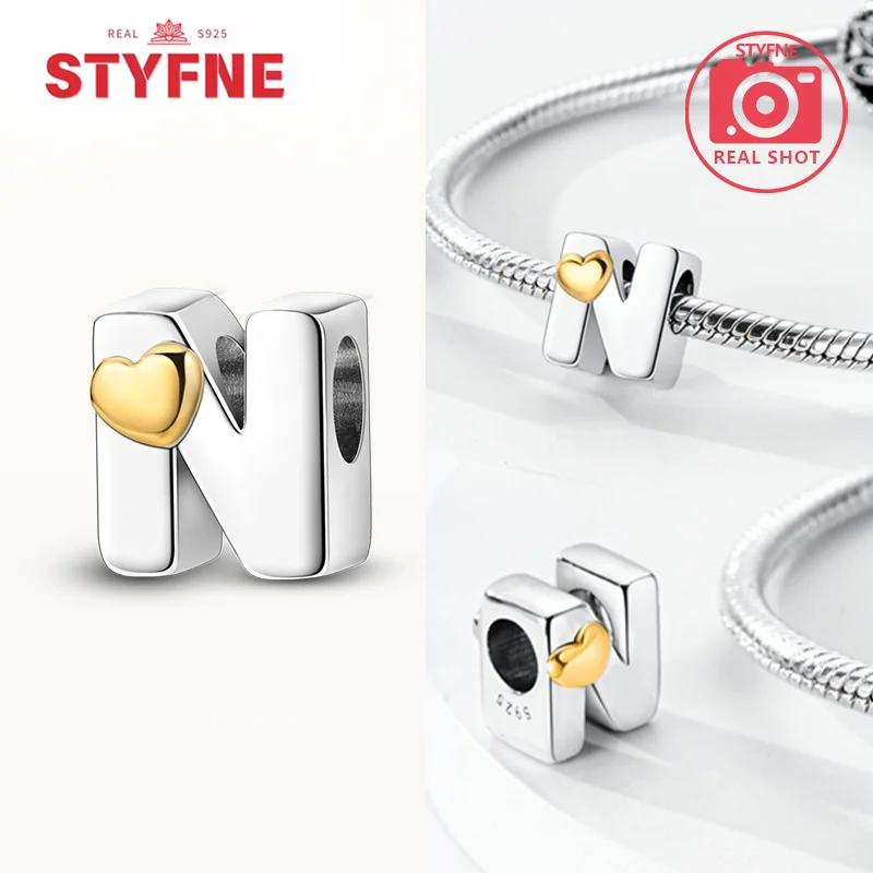 Silver 925 26 Alphabet Letters Charm Heart Love Bead for Charms Bracelets for Women DIY Fine Jewelry Gifts