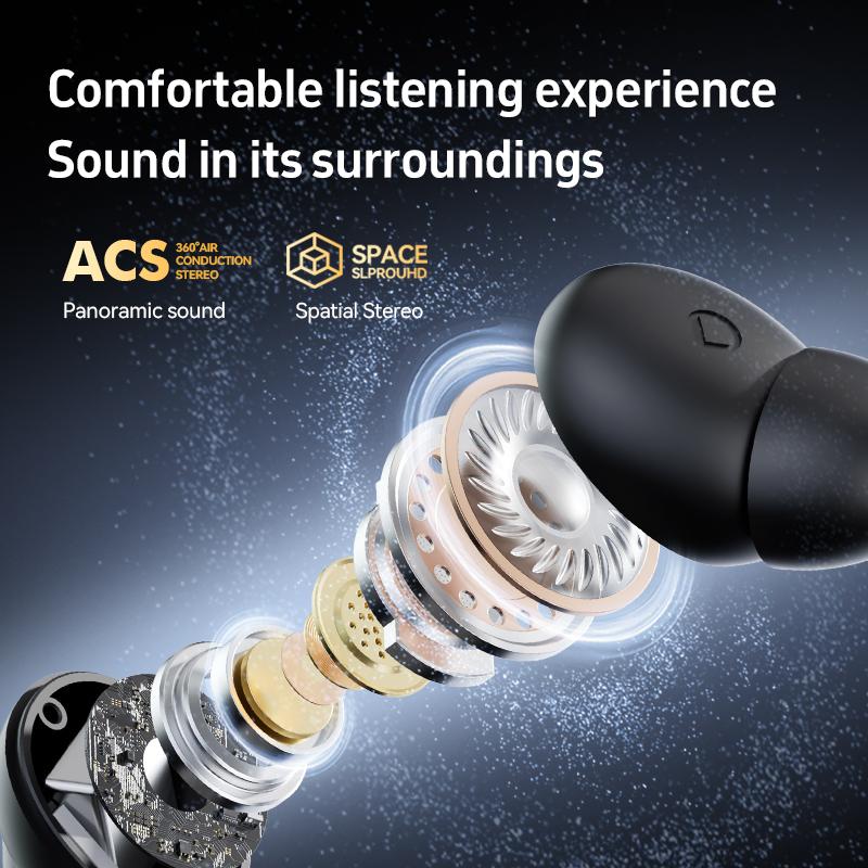 M83 Wireless Bluetooth 5.4 Earbuds ANC Earphones Realtime Adaptive Headphones Hi-Res IP55 Waterproof, LED Display Charging Case