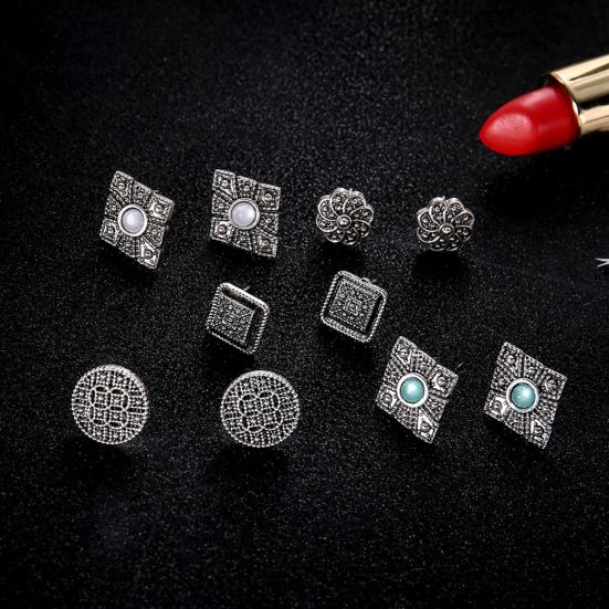 5 пар винтажных сережек в стиле ретро, этнические, полые, резные, гальванизированные, сплавные серьги-гвоздики для вечеринки, свидания, выпускного, украшения для ушей