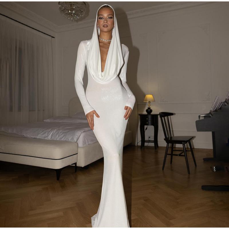 Белое атласное вечернее платье, формальное, длиной до пола, с V-образным вырезом, скользящим шлейфом, складками, длинными рукавами, складками, платья для особых случаев