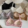 Korean Pure Cotton Spaghetti Strap Ribbed Bandeau Bra with Fixed Cups - Comfortable and Stylish for Students