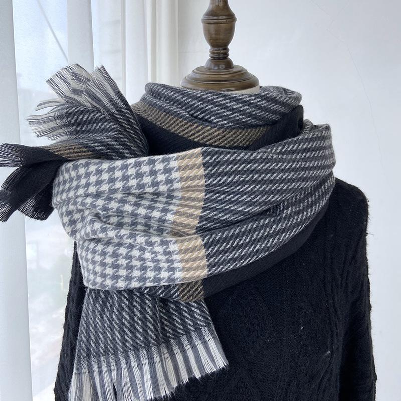 Women's Elastic Soft Plaid Scarf Striped Winter Warm Scarf with Tassel Trim, Versatile Fashion Accessory for Casual Outings