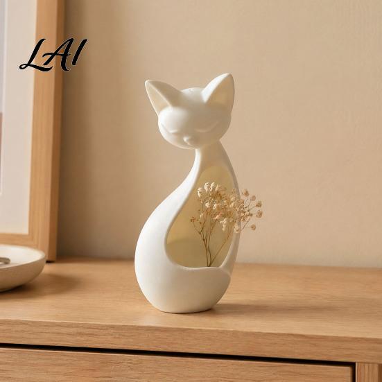Unique Cat Lover Presents Minimalist Abstract Sleeping Statue 3D Printed Matte White Hollow Ornament for Healing Atmosphere Room Decor Tabletop