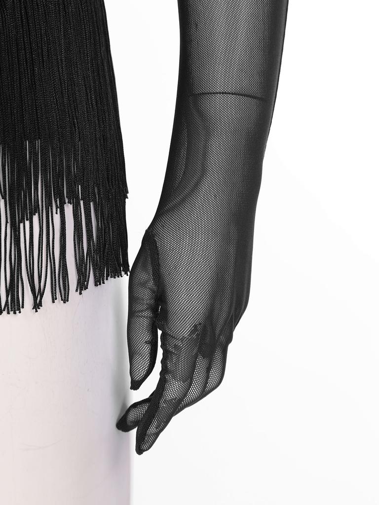 Womens Sparkling Tassel Dancewear Mesh Draped Leotard Rhinestone Fringed Bodysuit Adjustable Strap Gymnastics Outfit