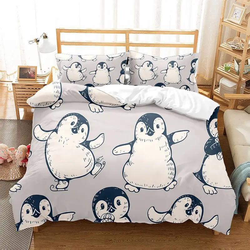 Lovely Cute Penguin Family Quilt Cover Set For Boy Girls Teen 3d Print Arctic Animals Bed Comforter Set Duvet Cover Pillowcase