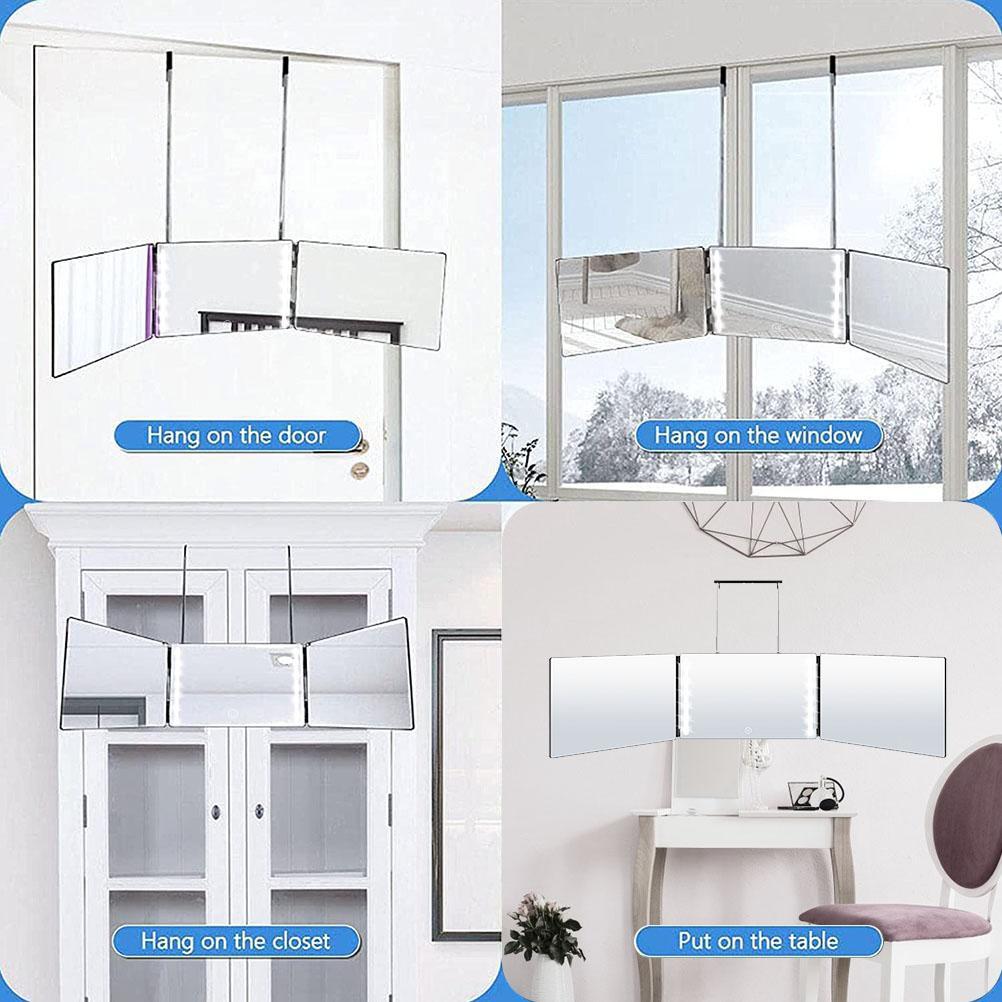 Trifold Mirror LED Makeup Mirror 3 Way Mirror for Self Hair Cutting Lightweight Portable Adjustable