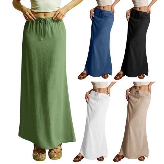 Женская макси-юбка средней посадки, однотонная длинная юбка на шнурке, легко сочетающаяся с женской юбкой для работы, отдыха, повседневной носки