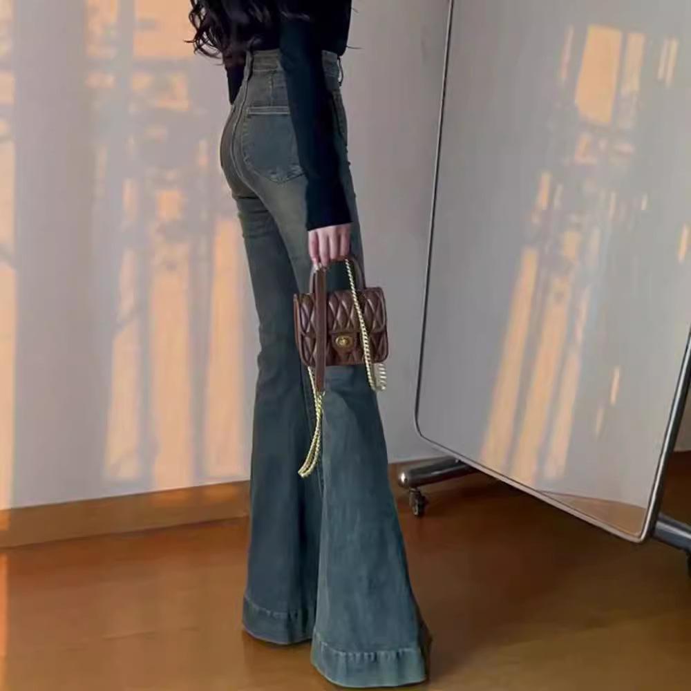 Женские расклешенные джинсы с высокой талией, весна/лето 2024 г. — утягивающие, с карманным дизайном