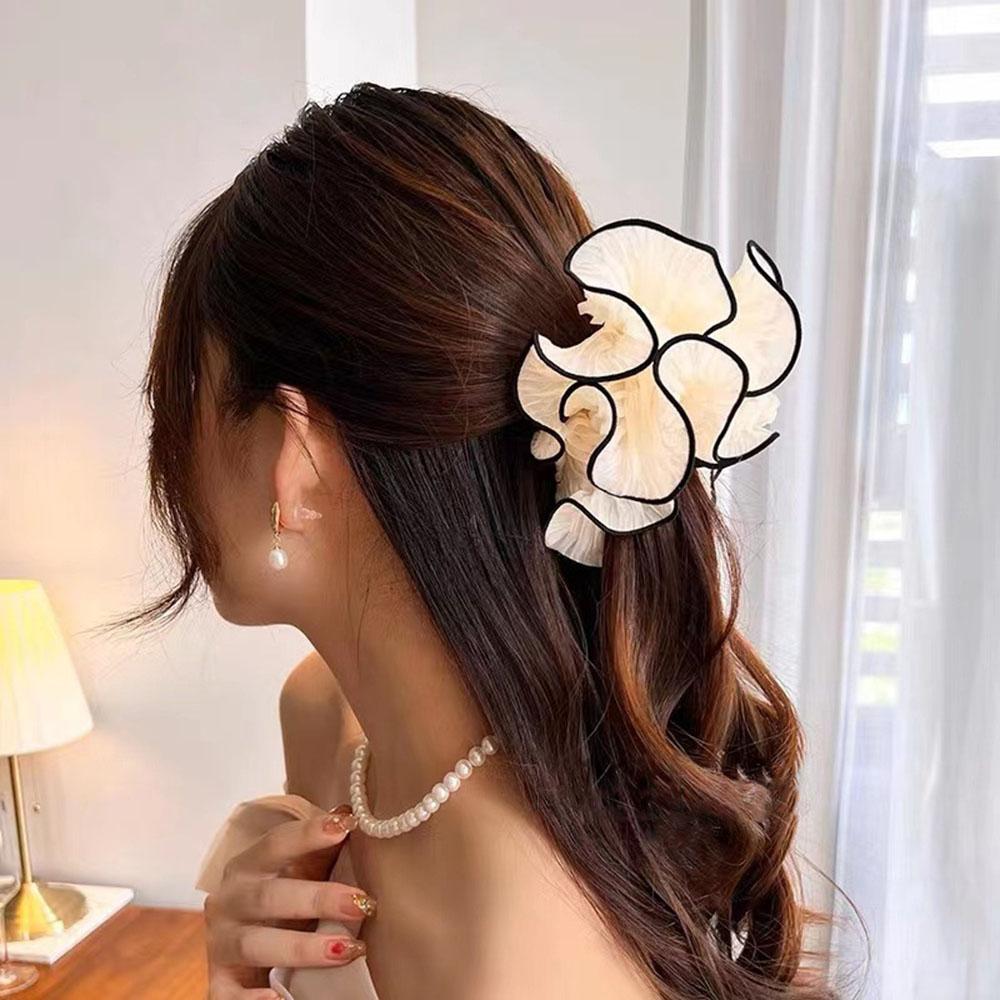 1pc Fashion Korean Retro Folded Chiffon Oversize Scrunchies Women Sweet Temperament Trendy Exaggerated Hair Band Hair Decoration