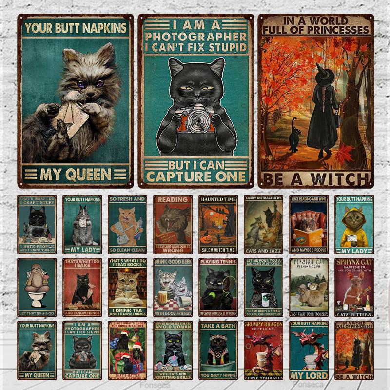 Вывеска с изображением кошек, расписная металлическая вывеска для комнаты, декорированный бар, настенный постер, жестяная банка, винтажное ощущение ржавчины, напиток, железная тарелка, украшение для отеля с пивом