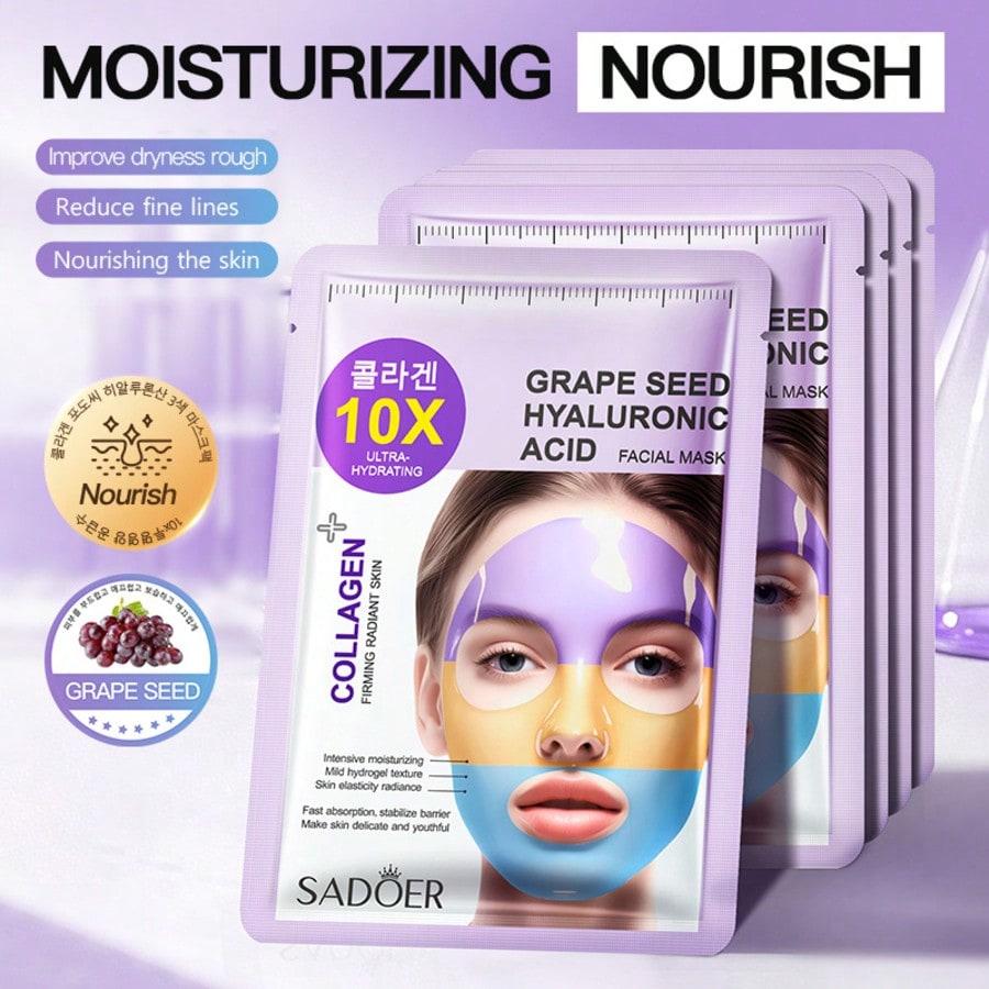 Коллаген Виноградная косточка Гиалуроновая кислота Трехцветная маска для лица Увлажняющая Антивозрастная Осветляющая Уход за кожей