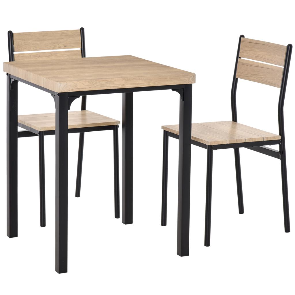 Three-Piece Minimal and Compact Dining Set, Light Wood Grain
