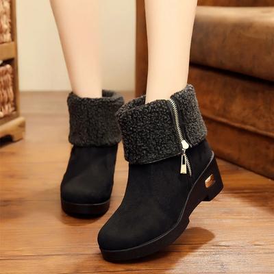Зимние меховые теплые зимние сапоги женские с боковой молнией из флока ботильоны для женщин танкетка удобные сохраняющие тепло ботинки на платформе Botines