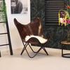 Comfortable Arm Rest Living Room Dark Brown Leather Butterfly Chair with Golden Powder Coated Iron Stand