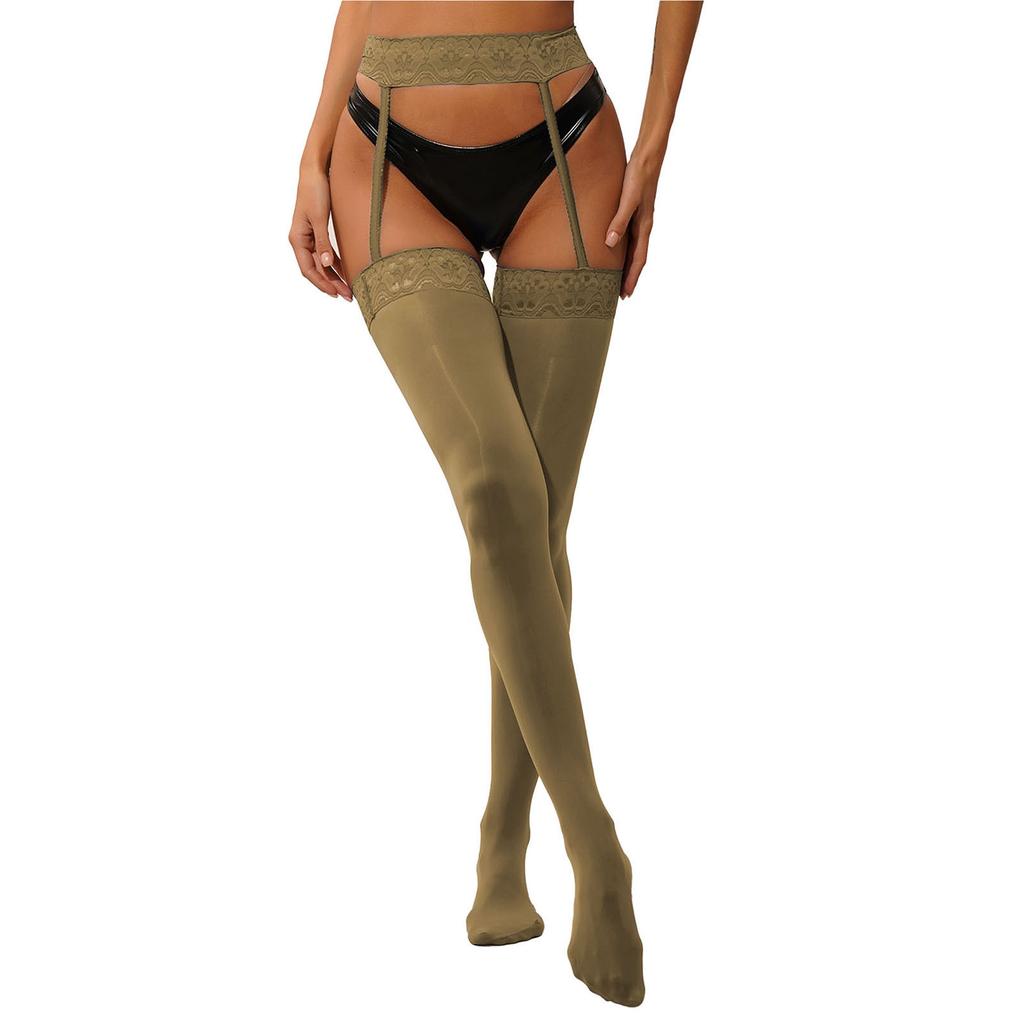 Womens Floral Lace Garter Belt Sheer Stockings One-Piece Tights Cutout Pantyhose