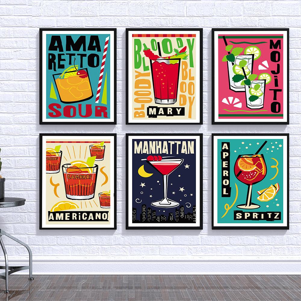 Джин Тоник Кухня Печатный Коктейль Настенная Картина Холст Картина Кухня Плакат Бар Клубная Жизнь Домашнее Украшение Мультфильм Напиток Картина