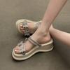 Rhinestone Bow Thick-bottomed Cool Slippers for Women's Outer Wear Spring New with Skirt Wedge Heel One-word Drag