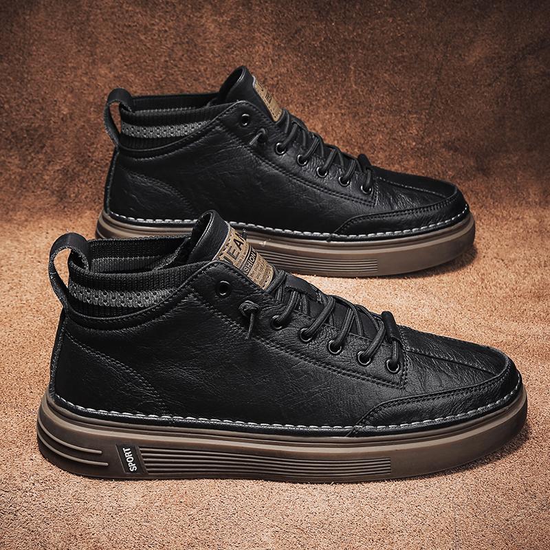 High-top shoes winter velvet thickened warm cotton shoes fur integrated labor insurance casual leather shoes