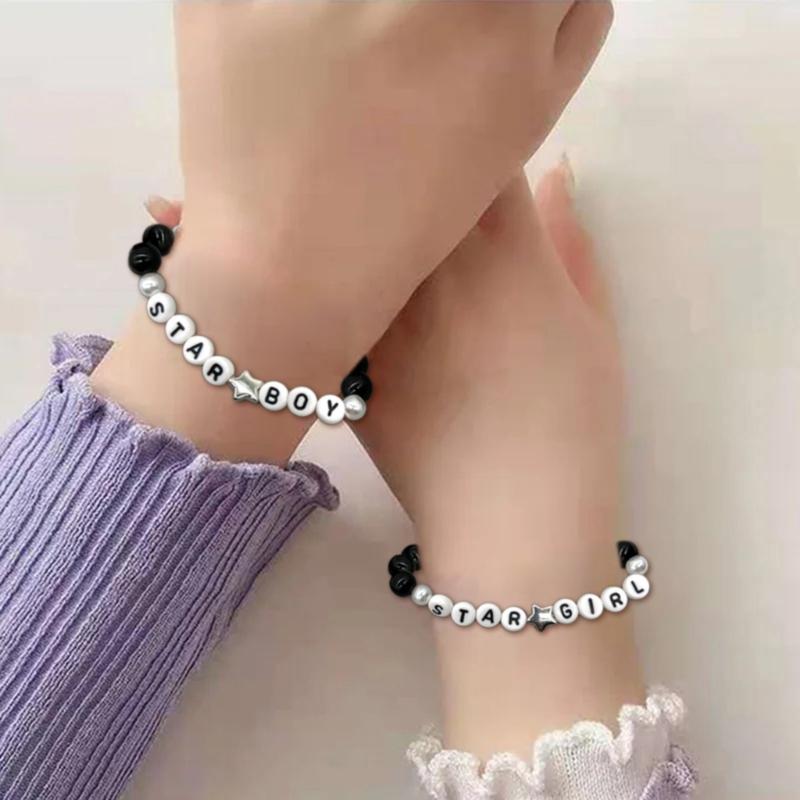 2Pcs Colorful Beaded Bracelets Stackable Star Shapes Pendant Handchain Valentine's Day Bangles Jewelry Trendy Accessory
