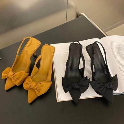 Женская обувь 2025 Лето Новые Туфли-слингбэки на каблуке с бантом-бабочкой Сексуальные Платье Тонкий каблук Острый носок Женские Туфли на высоком каблуке