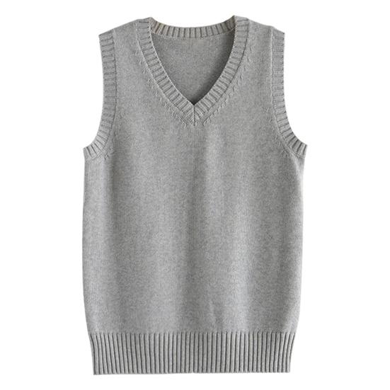 Yousheng Женский вязаный жилет с V-образным вырезом без рукавов с ребристой отделкой Однотонный жилет Топы Осень Зима Свободный трикотаж