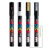 Mitsubishi Pencil Water-based Marker Posca PC-3M Fine Point Round Core Black, White, Gold, Silver Set of 4 + Roconeco Test Writing Card