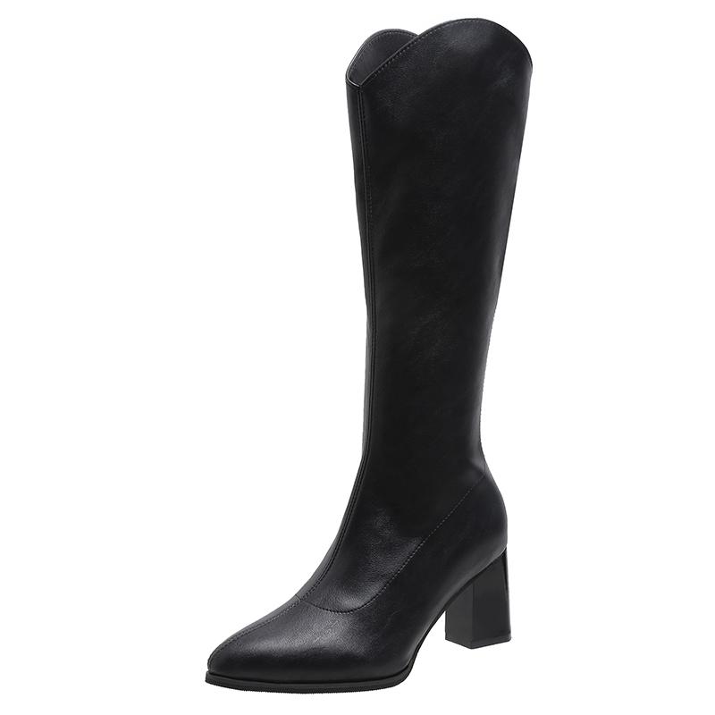 Большие размеры 34–43, новые женские сапоги на молнии, простые сапоги на толстом высоком каблуке, осенне-зимние сапоги до колена, размеры 34–43