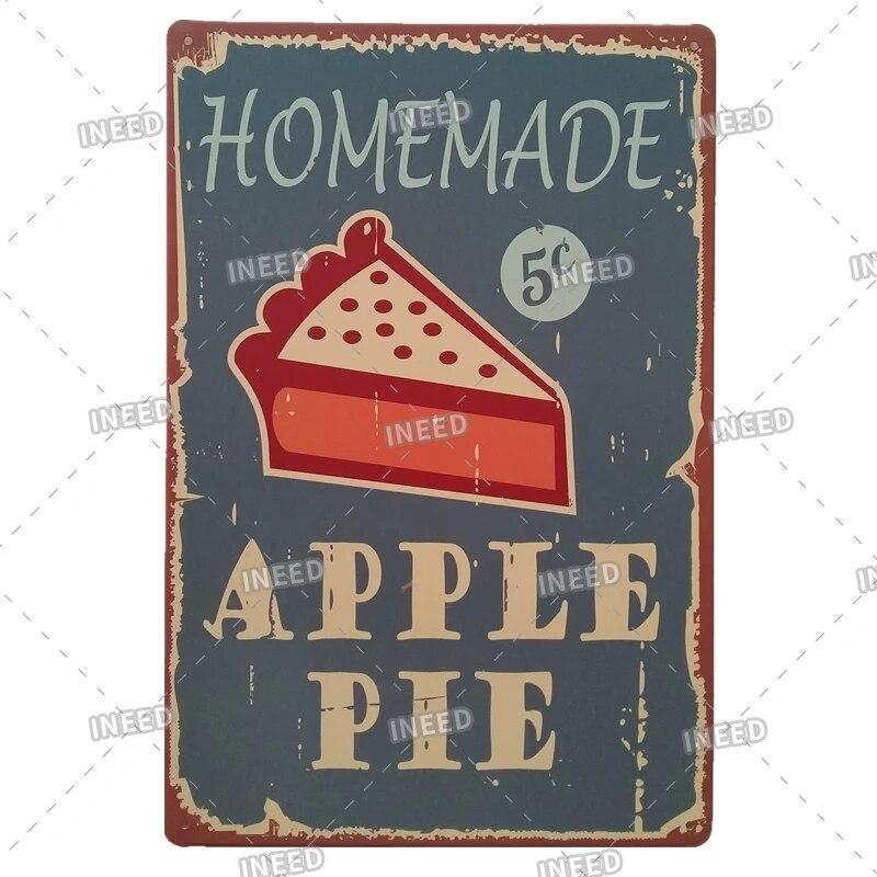 Tin Sign FastFood Pizza Hot Dog Hamburgers Ice Cream Fries Pop Corn Metal Vintage Plaque Metal Retro Plate Kitchen Wall Decor